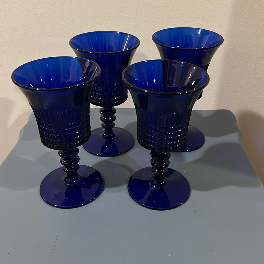 Set of Four Blue Goblets